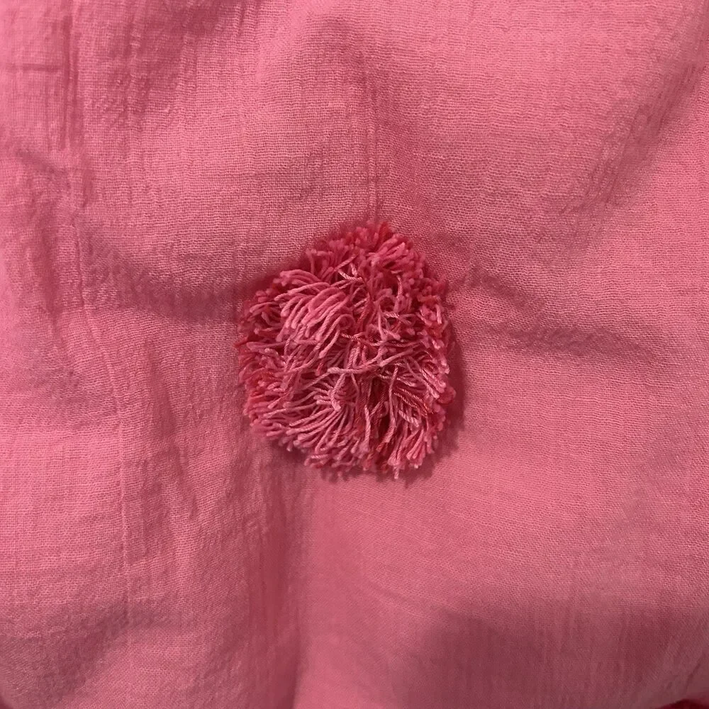 Pottery Barn Teen Pink Standard Pillow Sham Crinkle Puff Pompom Pom Pom Boho